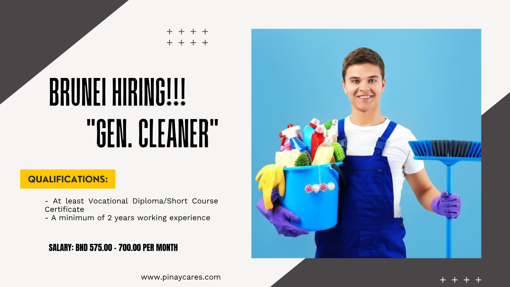 KYR International Manpower Services is looking for General Worker’s (Cleaner) bound to Brunei