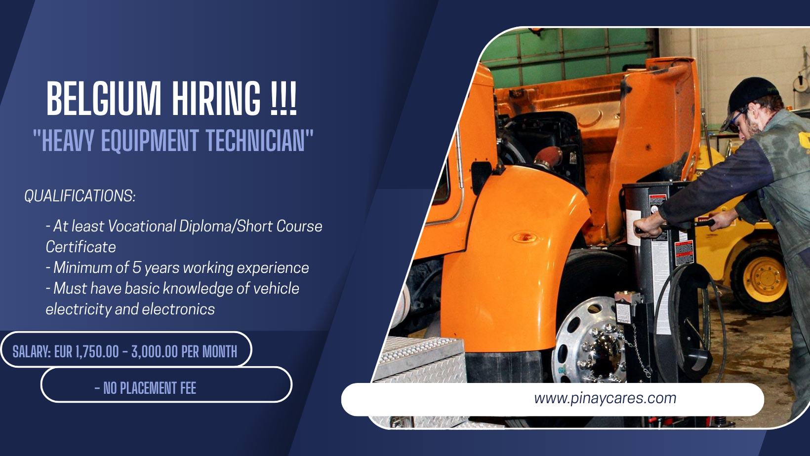 Manpower Resources Of Asia Inc. is looking for Heavy Equipment Technician’s bound to Belgium