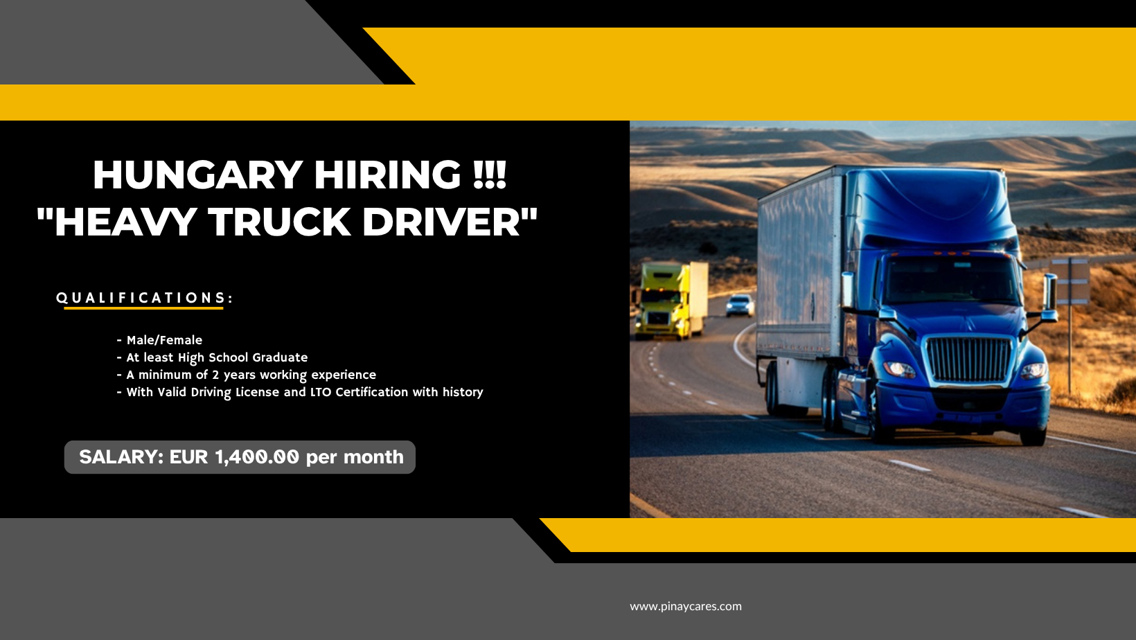 MIT Recruitment Agency is looking for Heavy Truck Driver’s bound to Hungary