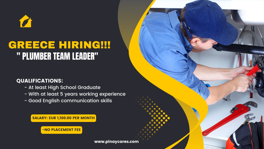 Euroasia Philippines Inc. is looking for Plumber Team Leader’s bound to Greece