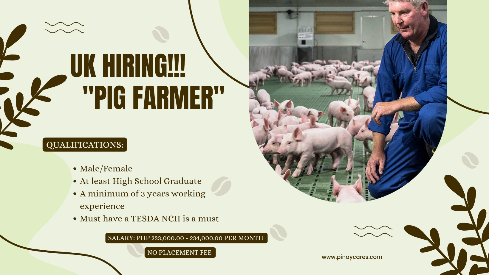 FMW Human Resources International Corporation is looking for Pig Farmer’s bound to United Kingdom