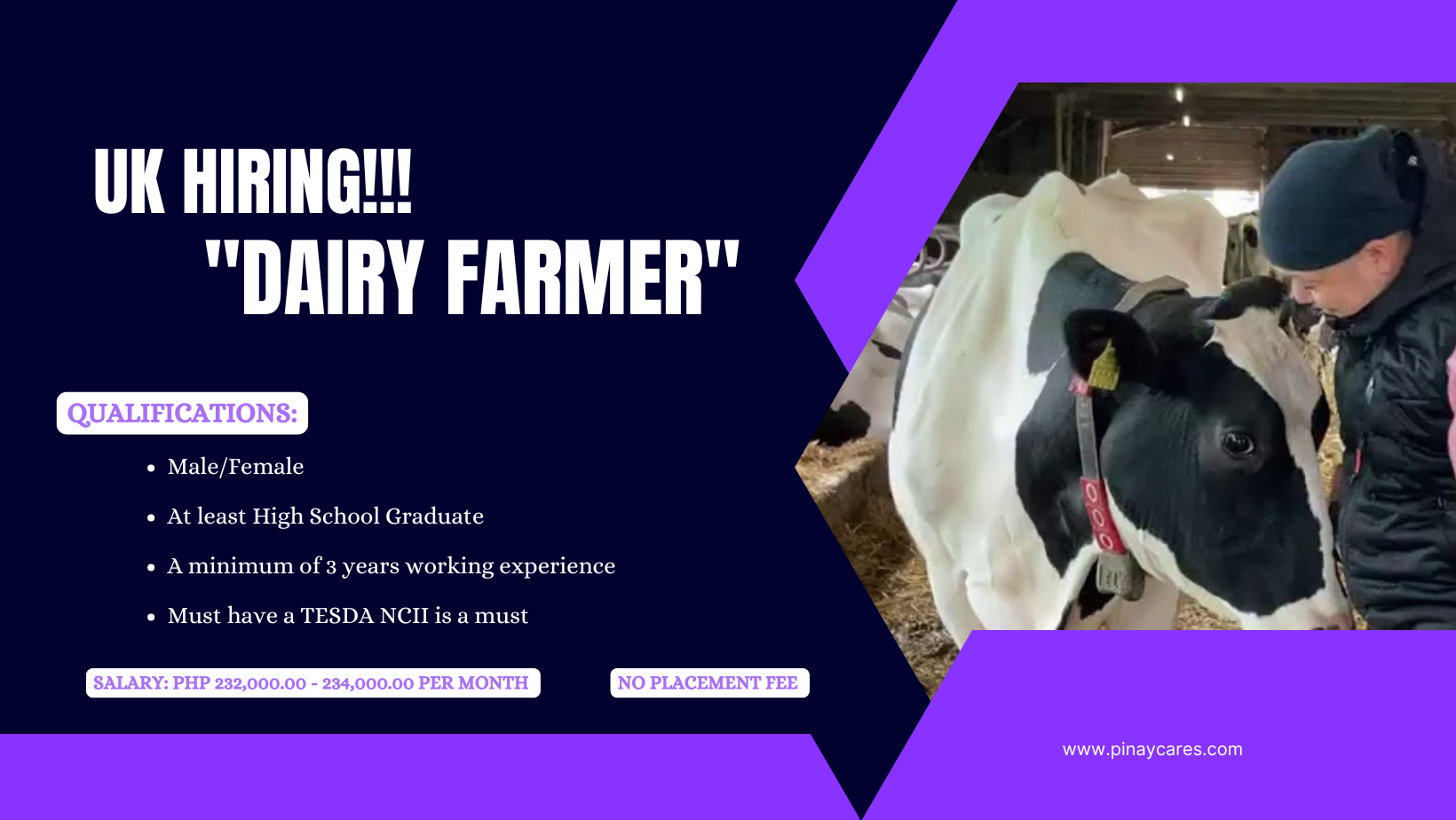 FMW Human Resources International Corporation is looking for Dairy Farmer’s bound to United Kingdom
