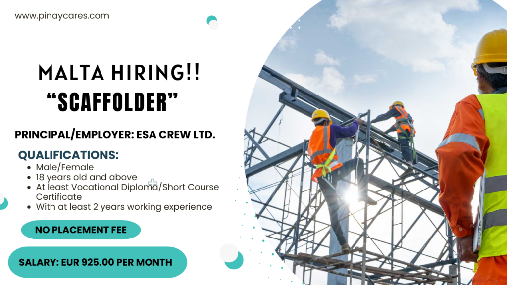 Peak Human Resource Management & Consulting Services Incorporated is looking for Scaffolder’s bound to Malta