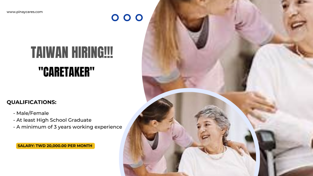 Fluor Manpower Agency Inc. is looking for Caretaker’s bound to Taiwan