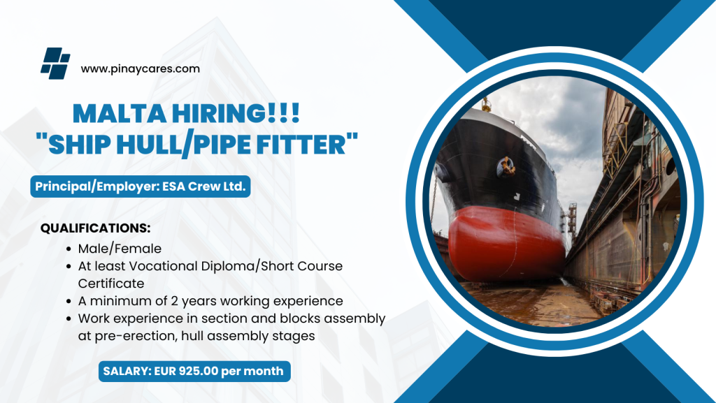 Peak Human Resource Management & Consulting Services Incorporated is looking for Ship Hull/Pipe Fitter’s bound to Malta