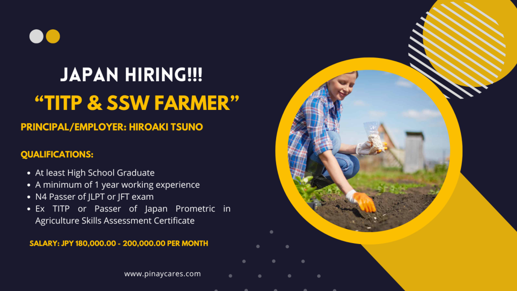 JobsConnect Manpower Agency, Inc. is looking for TITP & SSW Farmer’s bound to Japan