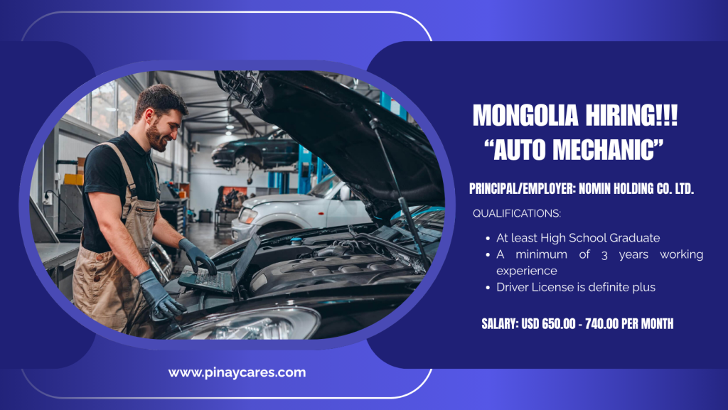 MEC International Manpower Resources Incorporated is looking for Auto Mechanic’s bound to Mongolia
