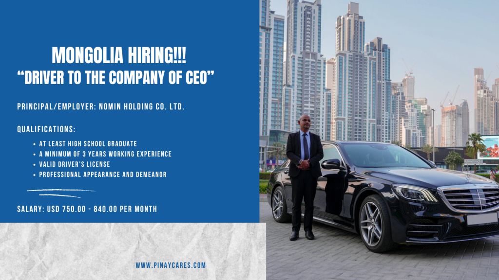 MEC International Manpower Resources Incorporated is looking for Driver’s to the Company CEO bound to Mongolia