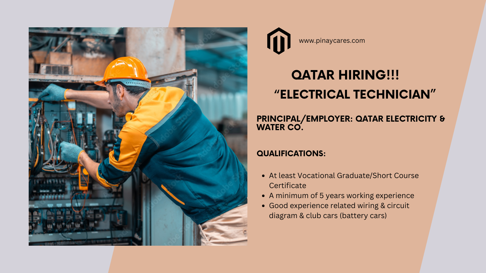 Ipeople Manpower Resources Inc. is looking for Electrical Technician’s bound to Qatar