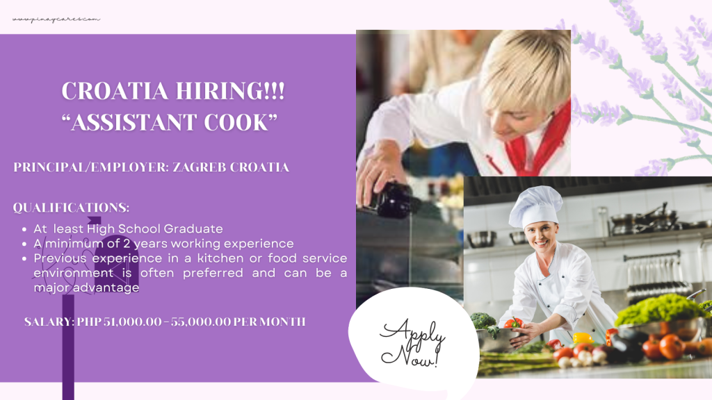 Premier Global Recruitment OPC is looking for Assistant Cook’s bound to Croatia (Hrvatska)