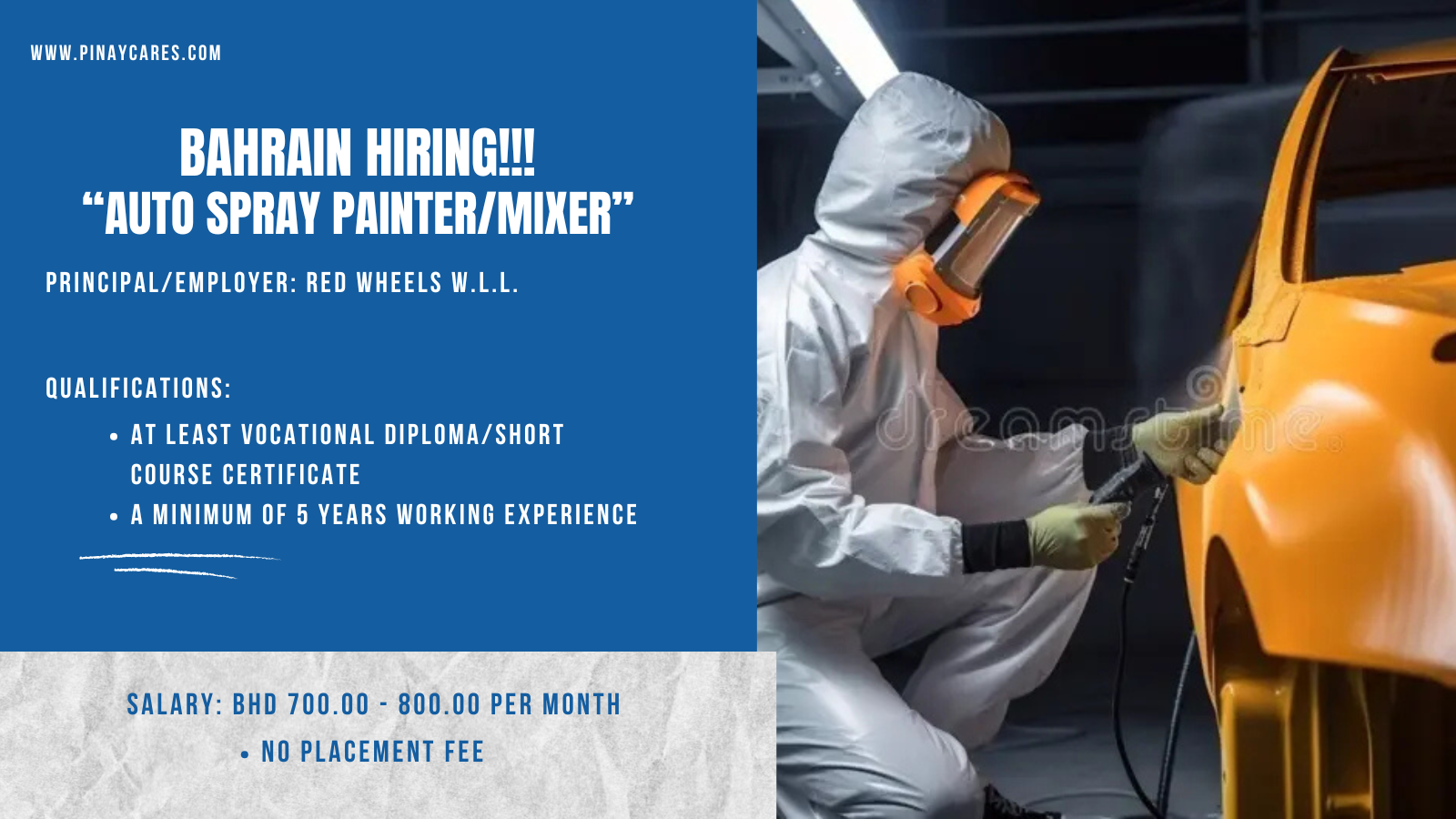 JM International Inc. is looking for Auto Spray Painter/Mixer’s bound to Bahrain