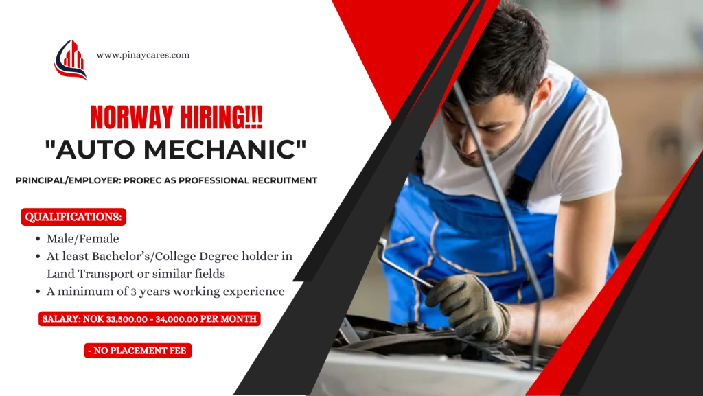 Filipinas-Global Multi-Services, Inc. is looking for Auto Mechanic’s bound to Norway