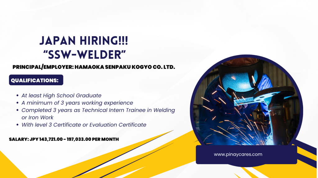 Prudential Employment Agency Inc. is looking for SSW-Welder’s bound to Japan